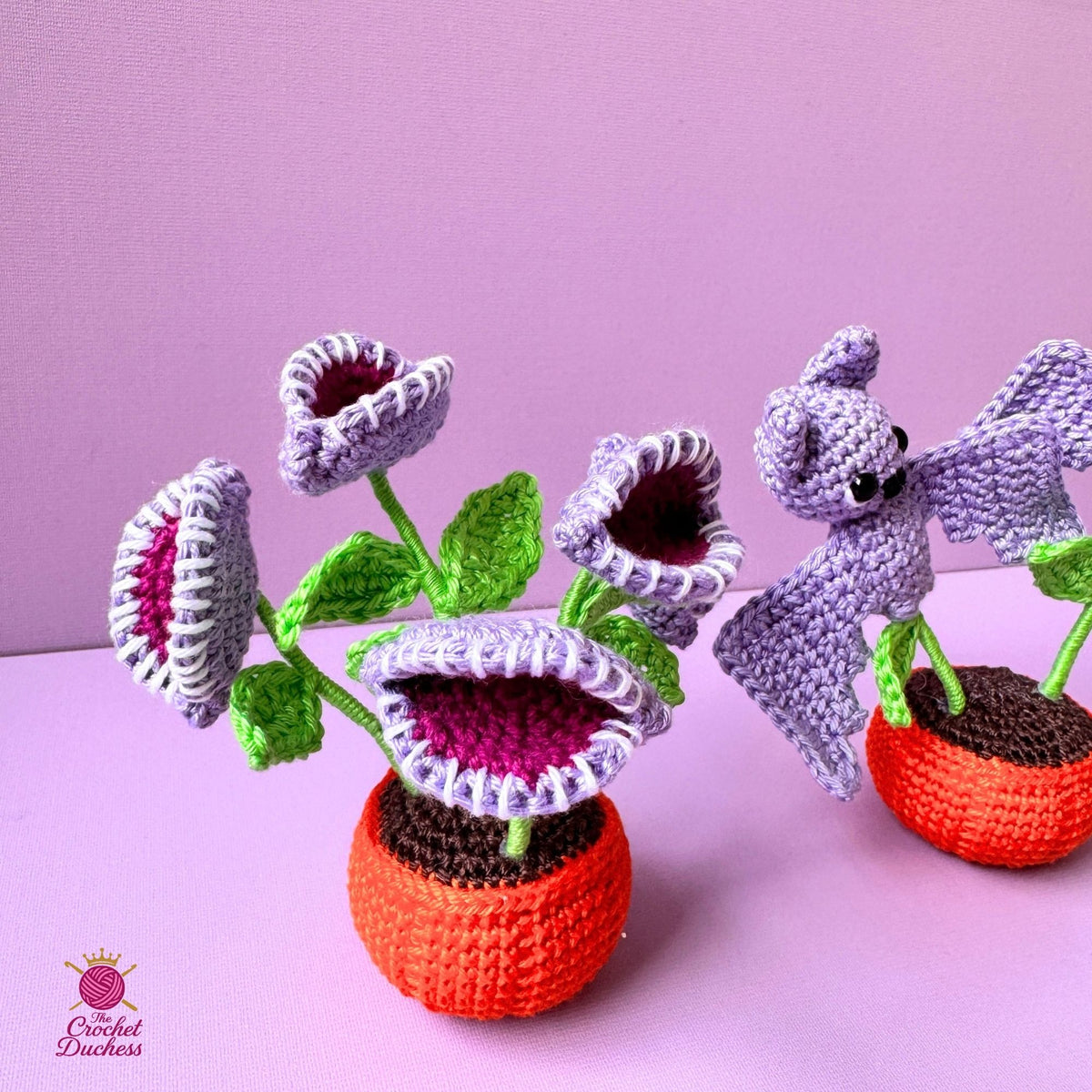 Spooky Plants Crochet Pattern – Halloween Pumpkin Pots with Bats, Ghosts & Venus Flytrap