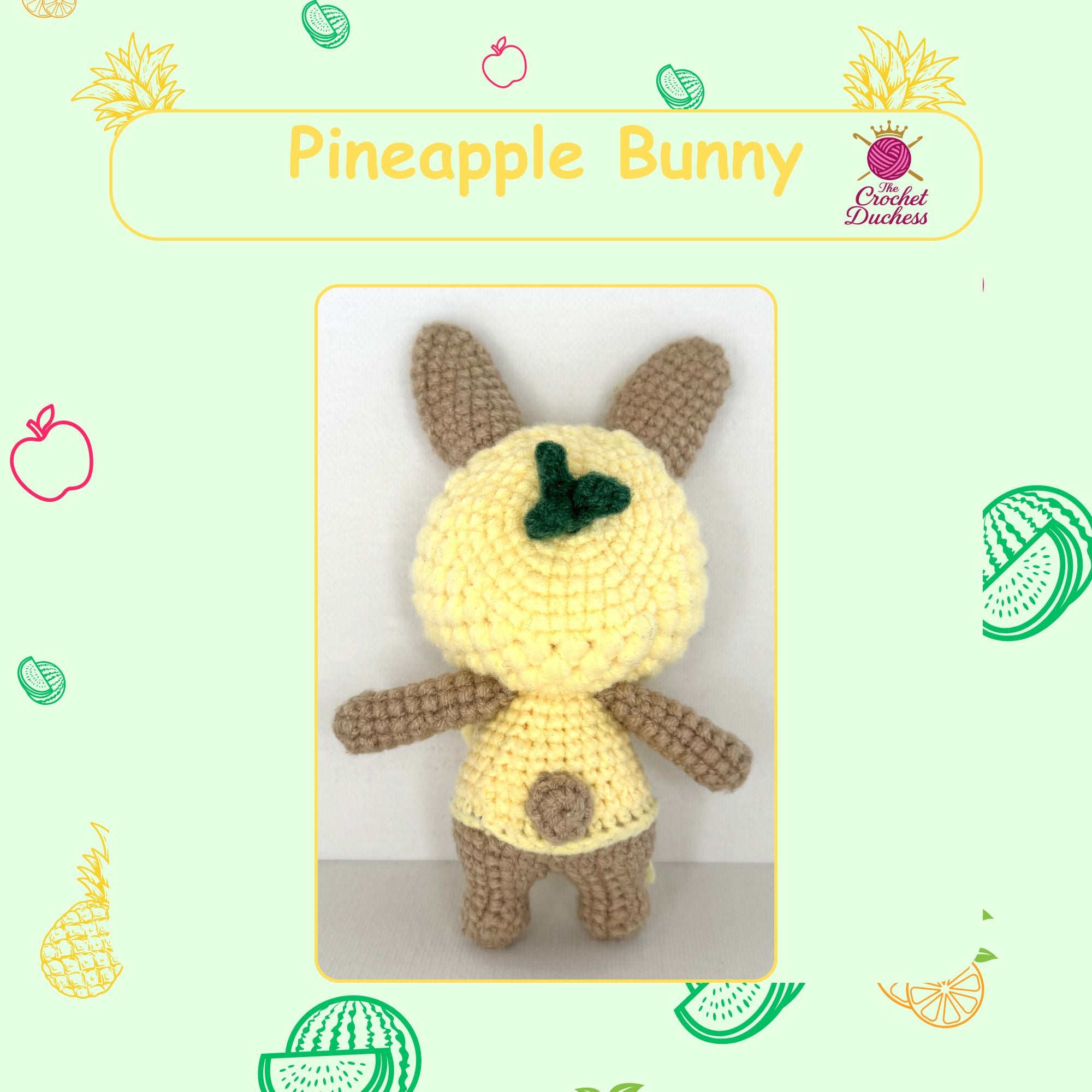 Fruit Friends Crochet Pattern, Amigurumi Cat, Bunny, Keychain PDF