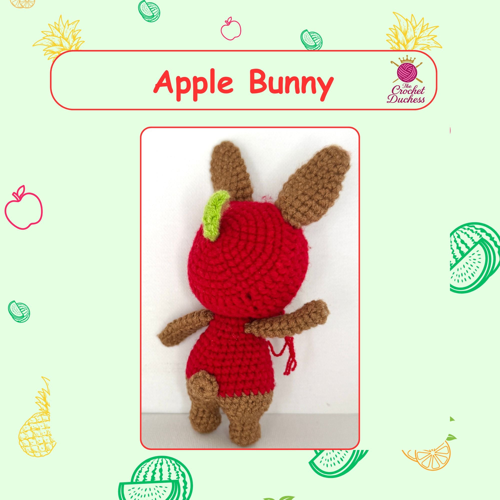 Fruit Friends Crochet Pattern, Amigurumi Cat, Bunny, Keychain PDF