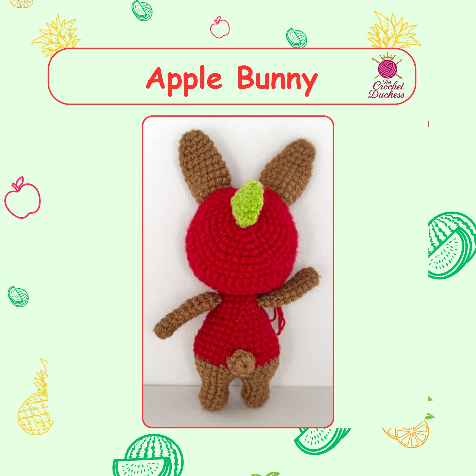 Fruit Friends Crochet Pattern, Amigurumi Cat, Bunny, Keychain PDF