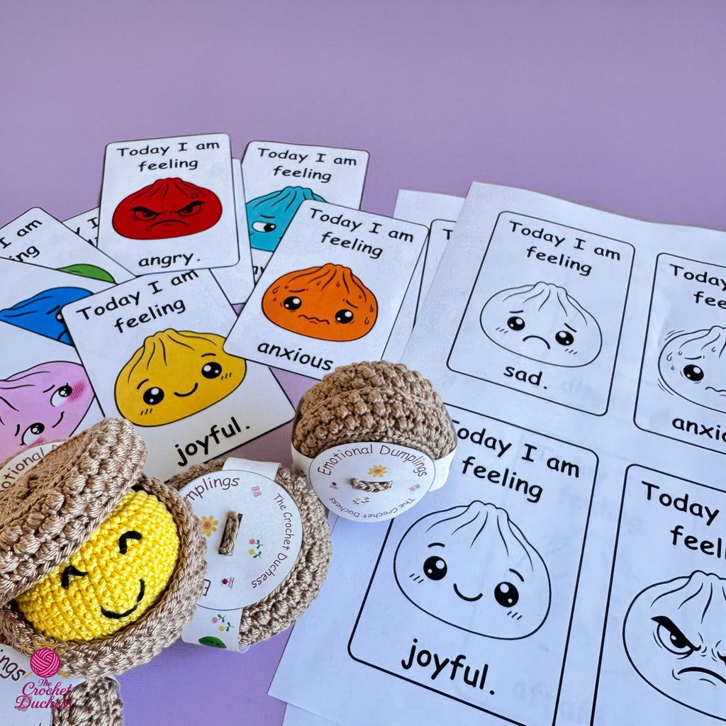 Emotional Dumplings Crochet Pattern | Amigurumi Dumpling & Steamer | 9 Emotions | Emotional Support Desk Buddy PDF | Kids Activity