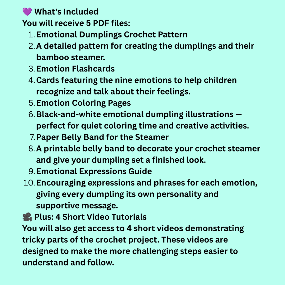 Emotional Dumplings Crochet Pattern | Amigurumi Dumpling & Steamer | 9 Emotions | Emotional Support Desk Buddy PDF | Kids Activity